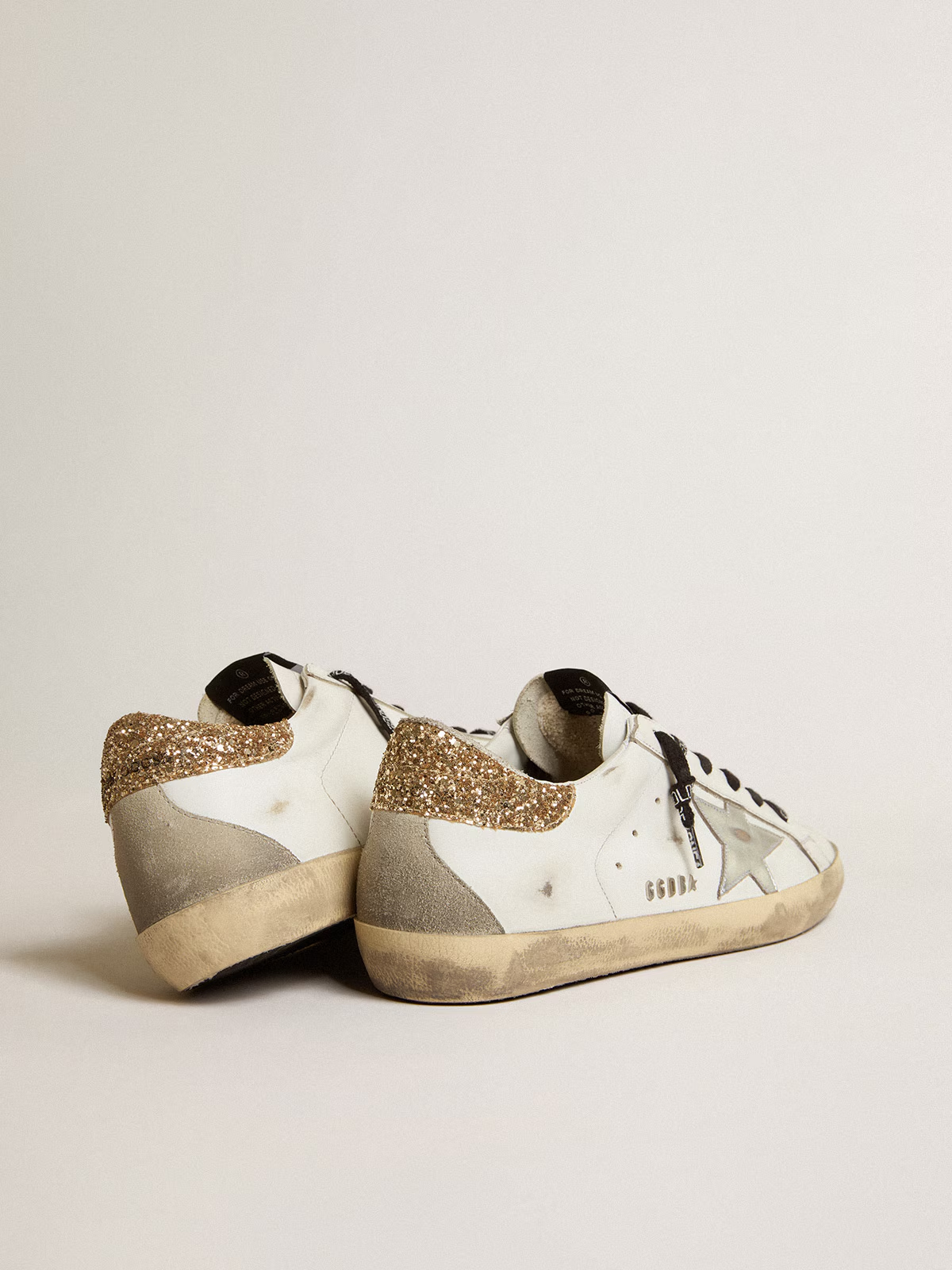 Super-Star Donna bianche in pelle con talloncino glitter