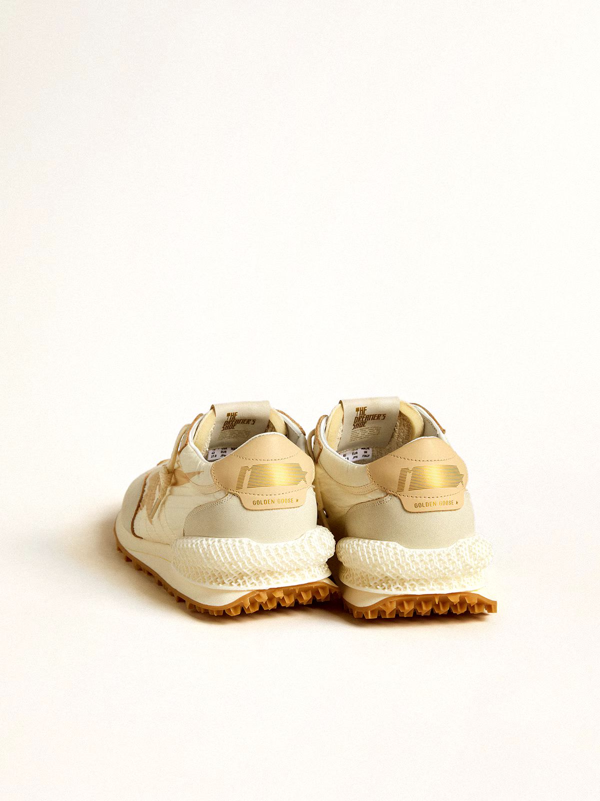Running Sole Damen aus beigefarbenem Nylon mit Stern und Fersendetail aus Beige Leder