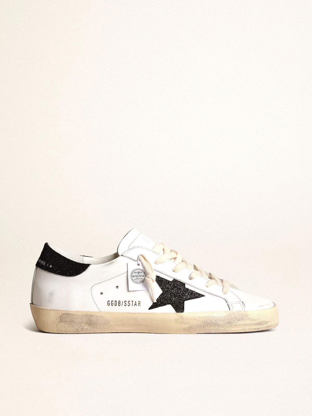 Super-Star Damen aus Nappa mit Stern aus goldfarbenem Glitzer und schwarzem Glitzer an der Fersenpartie