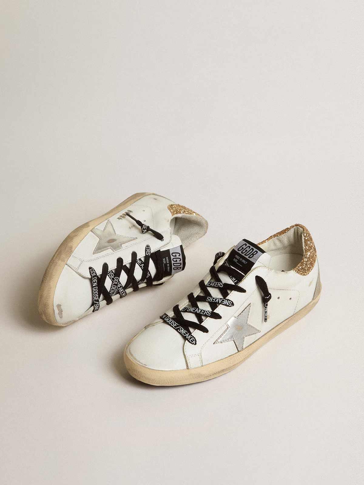 Super-Star Donna bianche in pelle con talloncino glitter