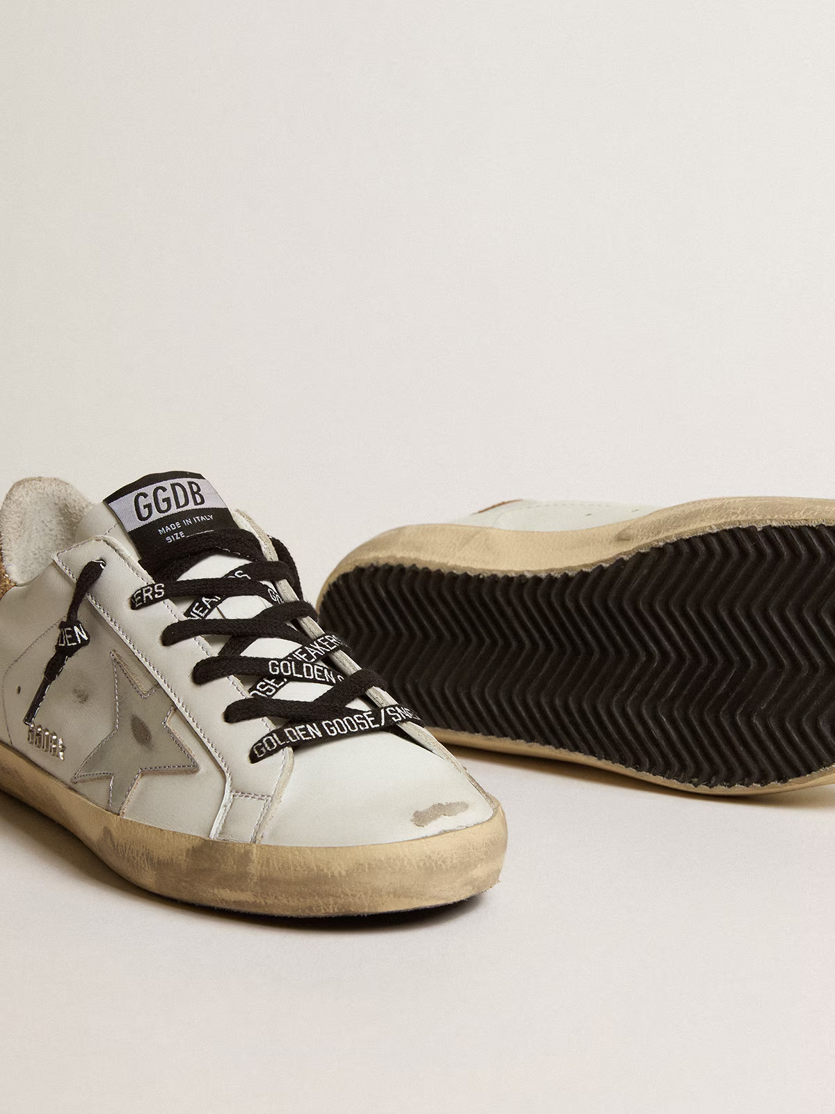 Super-Star Donna bianche in pelle con talloncino glitter