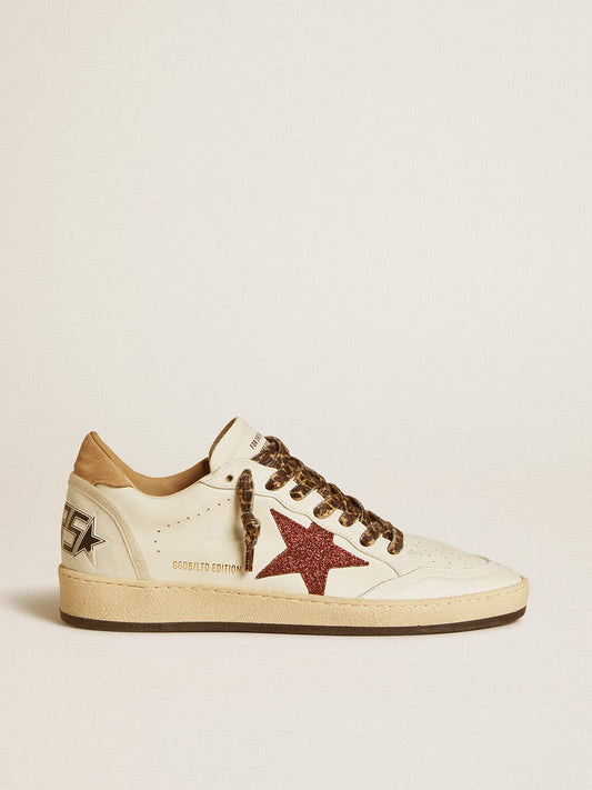 Women's Ball Star LTD with burgundy glitter star and beige suede heel tab