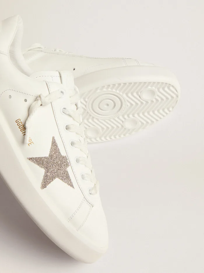 Sneaker Damen Purestar aus weißem Leder mit SIlberstern