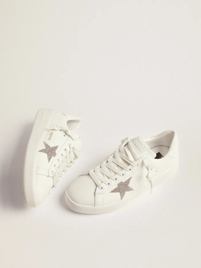 Sneaker Damen Purestar aus weißem Leder mit SIlberstern