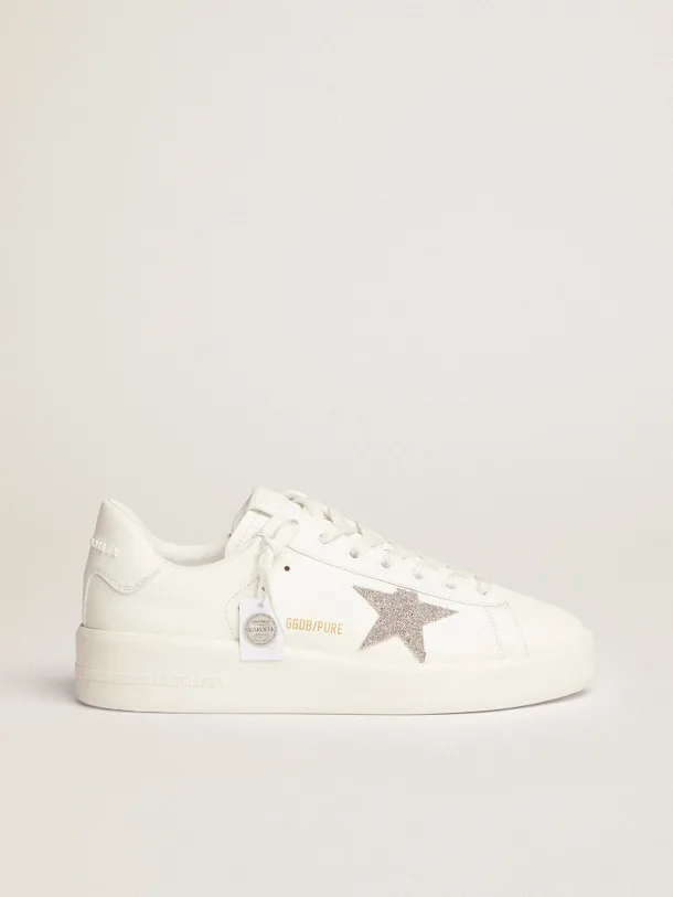 Sneaker Damen Purestar aus weißem Leder mit SIlberstern